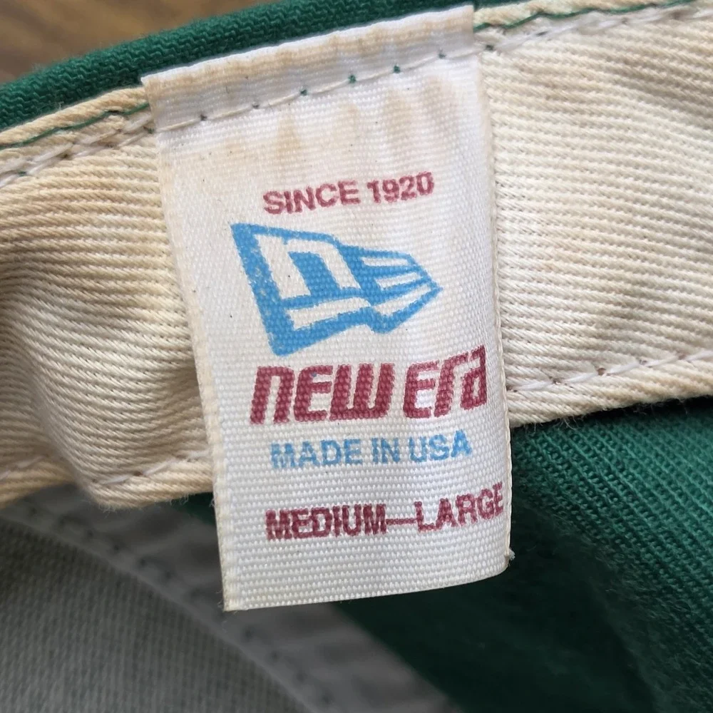 Vintage Atlanta Braves New Era Snapback Hat Green Raised Script A Logo USA Made